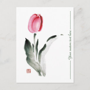 Classic oriental chinese sumi-e ink flower tulip postcard