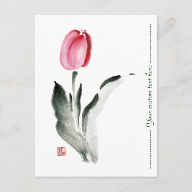 Classic oriental chinese sumi-e ink flower tulip postcard (Front)