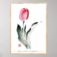 Classic oriental chinese sumi-e ink flower tulip