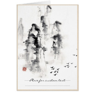 Classic oriental chinese sumi-e ink mountain scene