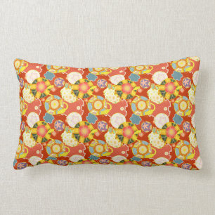 Classic oriental japanese vibrant kimono pattern lumbar cushion