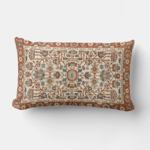 Classic Oriental Warm Terracotta Floral Geometic Lumbar Cushion