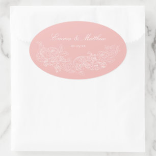 Classic Ornament Blush Pink Wedding Monogram Oval Sticker