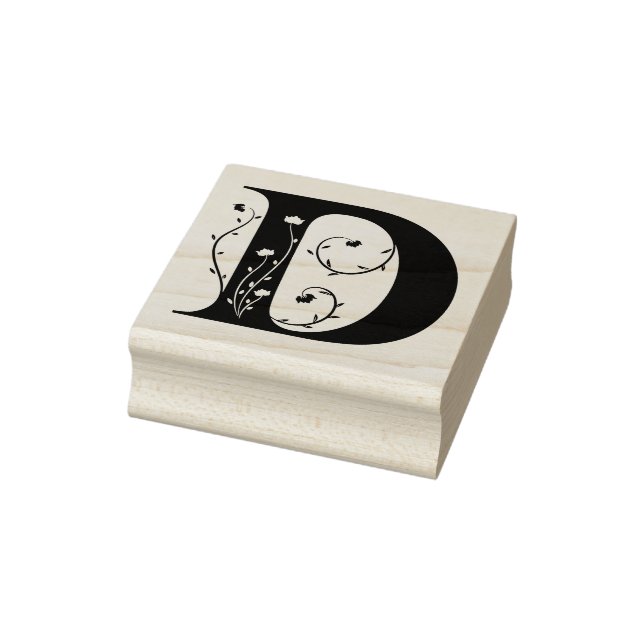 Classic Ornamental Letter D Floral Monogram Rubber Stamp (Stamp)