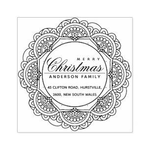 CLASSIC ORNATE CUSTOM MERRY CHRISTMAS ADDRESS RUBBER STAMP
