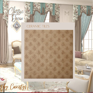 Classic Ornate Emblem Brown Taupe Linen   Ceramic Tile