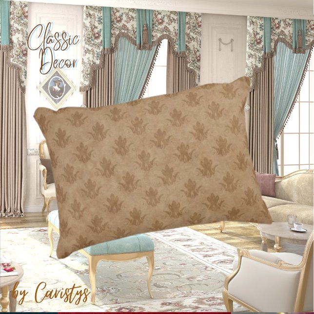 Classic Ornate Emblem Brown Taupe Linen Decorative Cushion (Creator Uploaded)