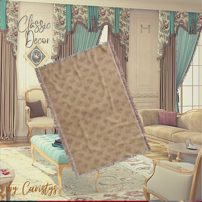 Classic Ornate Emblem Brown Taupe Linen  Throw Blanket (Creator Uploaded)