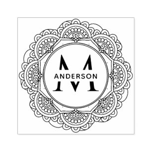 CLASSIC ORNATE MANDALA CUSTOM MONOGRAM FAMILY NAME RUBBER STAMP
