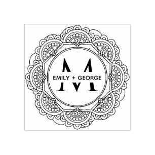 CLASSIC ORNATE MANDALA CUSTOM MONOGRAM WEDDING RUBBER STAMP