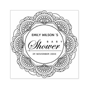 CLASSIC ORNATE MANDALA CUSTOM SCRIPT BABY SHOWER RUBBER STAMP