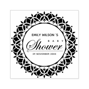 CLASSIC ORNATE MANDALA CUSTOM SCRIPT BABY SHOWER RUBBER STAMP