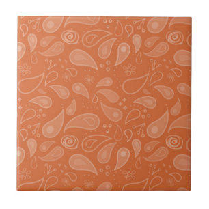 Classic Ornate Orange Paisley Pattern Ceramic Tile