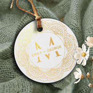 CLASSIC ORNATE REAL FOIL CUSTOM MONOGRAM WEDDING FAVOUR TAGS