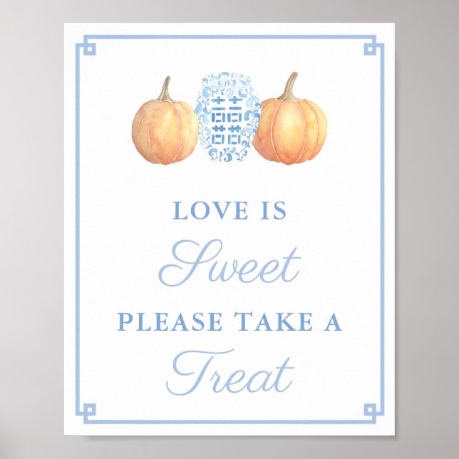 Classic Pale Blue And Orange Pumpkin Bridal Shower Poster (Front)
