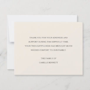 Classic Pale Ecru Funeral Acknowledgement Thank You Card