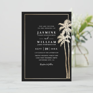 Classic Palm Trees Elegant Modern QR Code Wedding Invitation