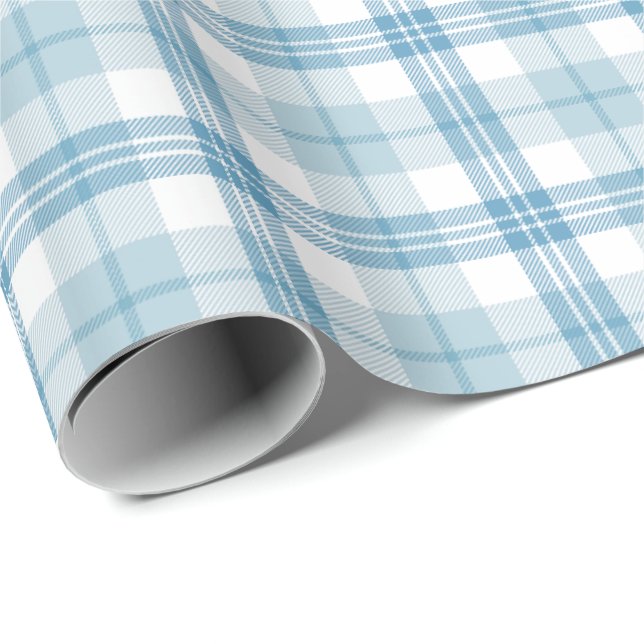 Classic Pastel Blue and White Tartan Wrapping Paper (Roll Corner)