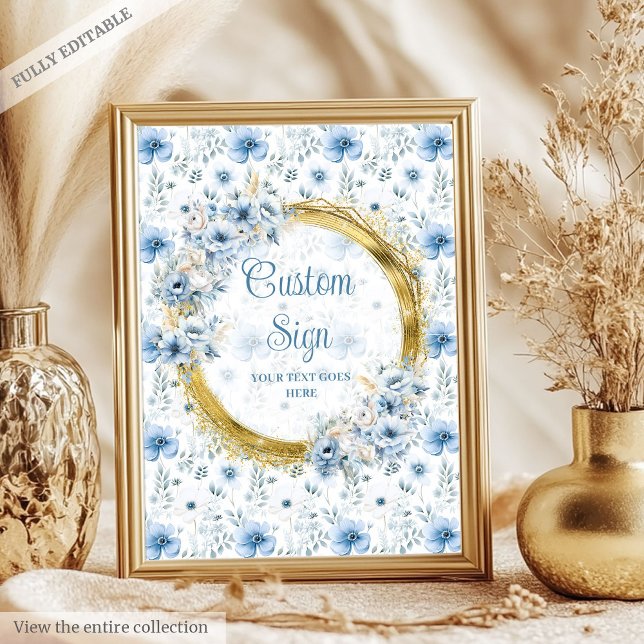 Classic pastel blue flowers gold baby custom sign (Classic pastel blue flowers gold baby custom sign)