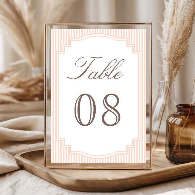 Classic Pastel Peach Striped Wedding Table Number (Creator Uploaded)