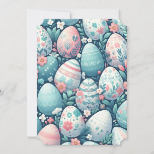 Classic pastel pink blue white illustration eggs invitation