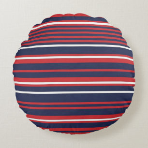 Classic Patriotic Red White Blue Stripes Seamless  Round Cushion