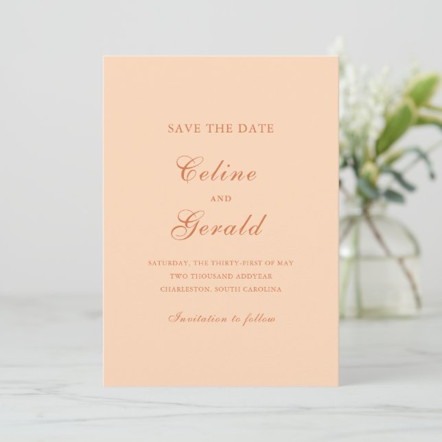 Classic Peach Elegant Wedding Save The Date (Standing Front)