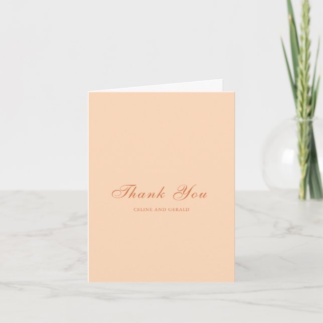 Classic Peach Photo Elegant Wedding Thank You Card (Front)