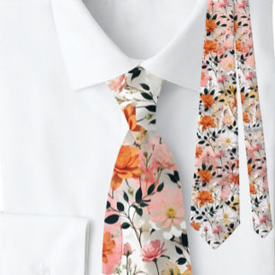 Classic Peach Pink Floral  Tie