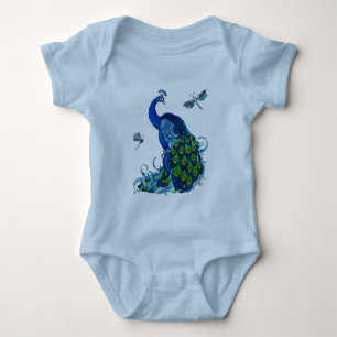 Classic Peacock and Dragonfly Design Baby Bodysuit