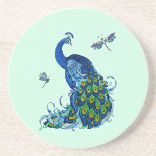 Classic Peacock and Dragonfly Design Coaster