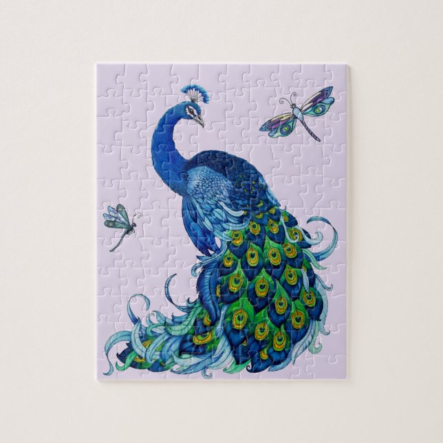 Classic Peacock and Dragonfly Design Jigsaw Puzzle (Vertical)