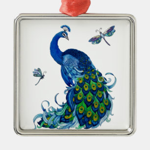 Classic Peacock and Dragonfly Design Metal Tree Decoration