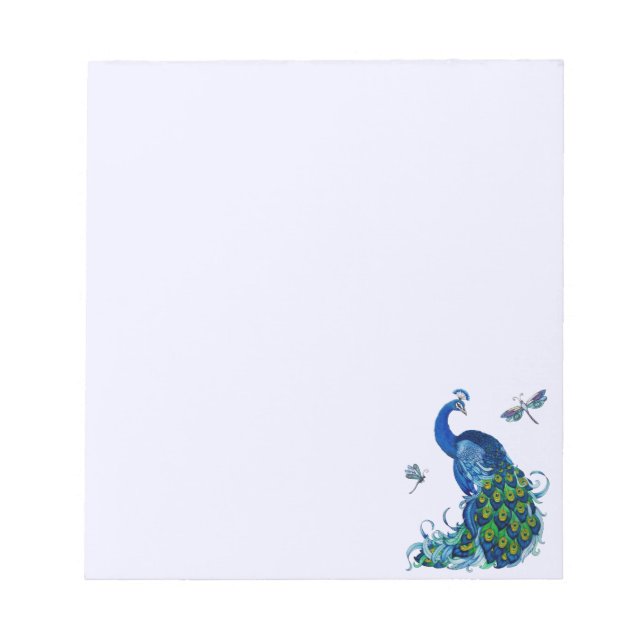 Classic Peacock and Dragonfly Design Notepad (Front)