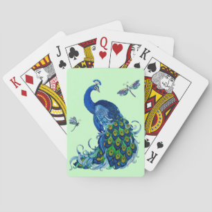 Classic Peacock and Dragonfly Design Playing Cards