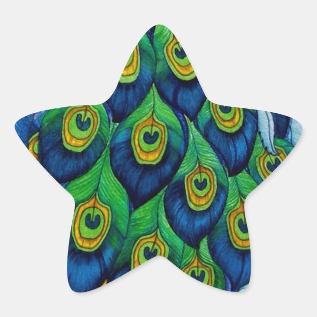 Classic Peacock and Dragonfly Design Star Sticker (Front)