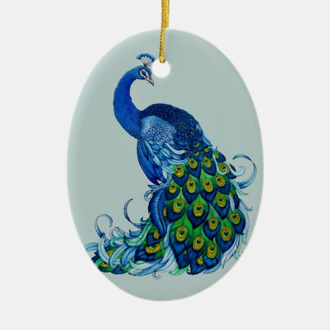 Classic Peacock Design Ceramic Tree Decoration (Front)