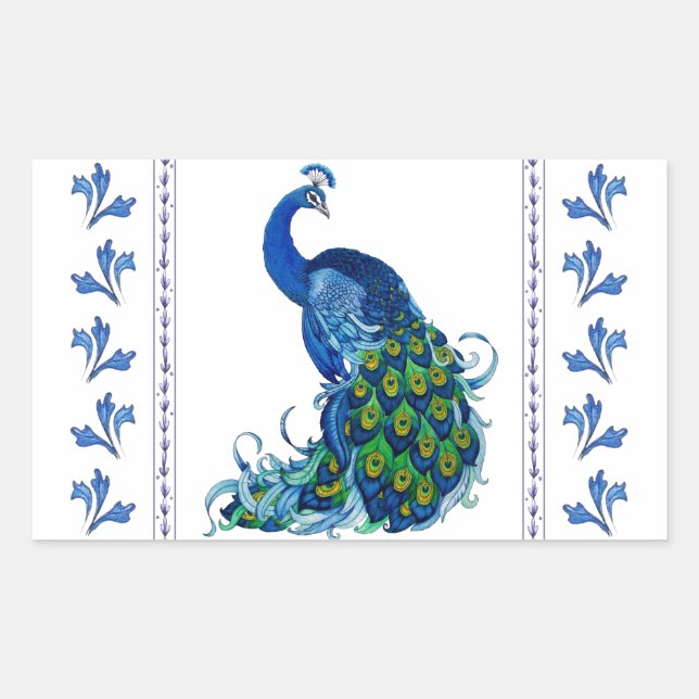 Classic Peacock Design Rectangular Sticker (Front)