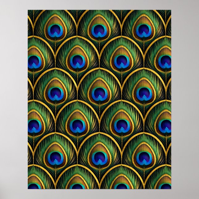Classic Peacock Feather Artwork in Rich Jewel Tone Poster (Front)