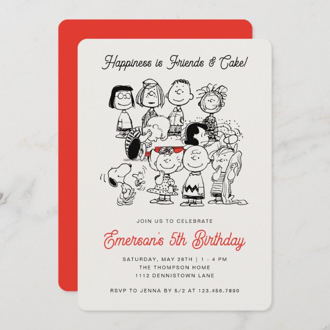 Classic Peanuts Gang Birthday | Snoopy & Friends I Invitation (Front/Back)