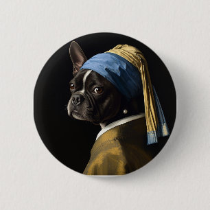 Classic Pearl Portrait–Inspired Black Pug Art 6 Cm Round Badge