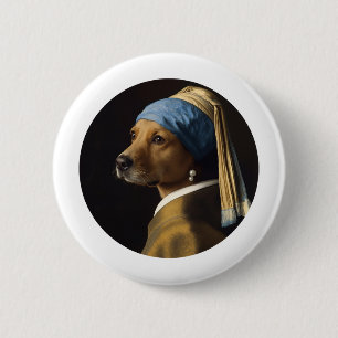 Classic Pearl Portrait–Inspired Golden Retriever 6 Cm Round Badge