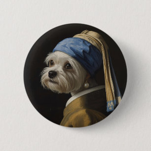 Classic Pearl Portrait–Inspired Maltese 6 Cm Round Badge
