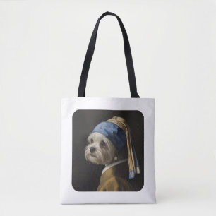 Classic Pearl Portrait–Inspired Maltese Tote Bag
