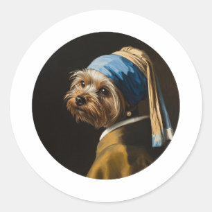 Classic Pearl Portrait–Inspired Yorkshire Terrier Round Sticker