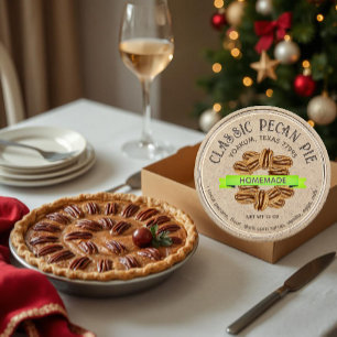 CLASSIC PECAN PIE Grunge Font Kraft Brown Round Sticker