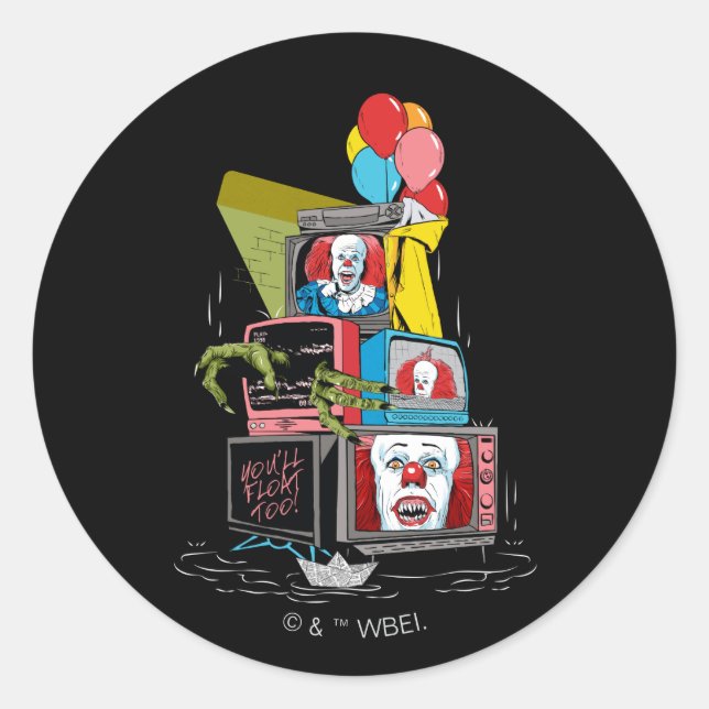 Classic Pennywise TV Stack - You'll Float Too Round Sticker (Front)