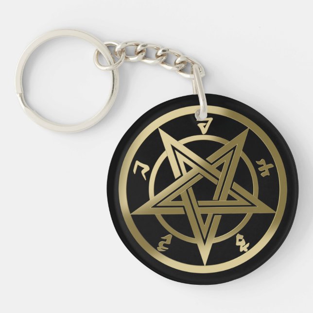Classic pentagram symbol key ring (Front)