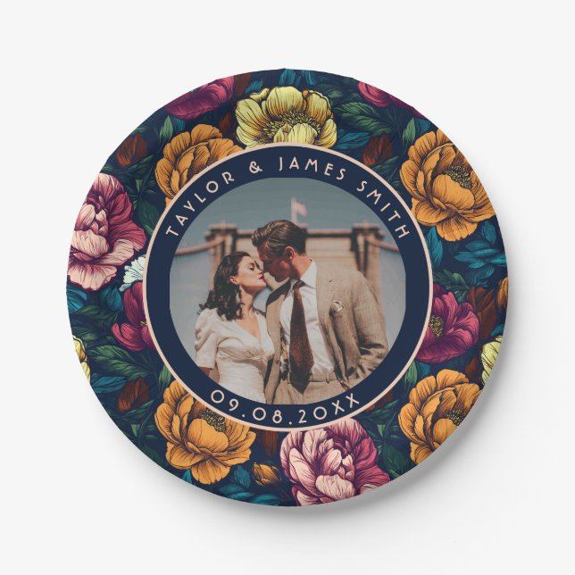 Classic Peonies Plates For Bride And Groom Cake (Front)