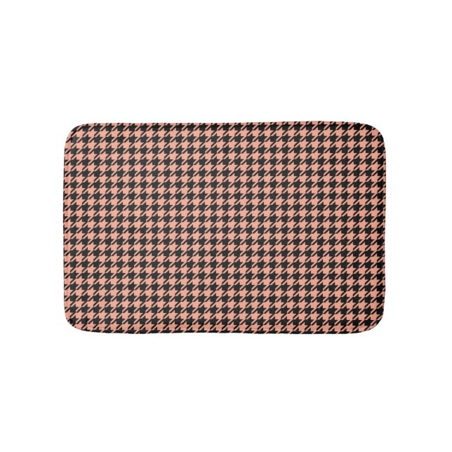 Classic Pepita Houndstooth Pattern Black Peach    Bath Mat (Front)